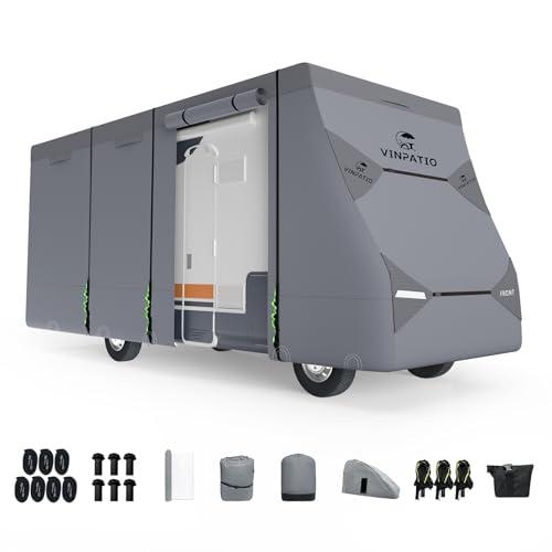 Class C RV Cover Extra Thick 7 Layer Top, Fits 29'-32' RV, Heavy Duty Windproof Class C Cover, Waterproof Anti-UV Camper Cover with RV Accessories 3 Extra Long Straps, Gutter Covers, Class C RV Cover(Grey)