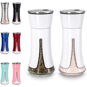 White Salt and Pepper Shakers by Aelga, Salt Shaker with Adjustable Pour Holes, White Kitchen Accessories, Decor for Kitchen,Restaurants,Camp,BBQ