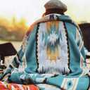 Aztec Patterned Throw Blanket with Soft Sherpa Lining, Traditional Southwestern Navajo Tribal Style Warm Throw for Camping, Outdoor, Light Weight Cozy Boho Blanket for Couch, Sofa, Bed, 60”x80”, Teal