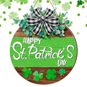 Boao St. Patrick's Day Shamrock Door Wreath Wooden Hanging Decor Farmhouse Rustic Door Decoration St. Patrick's Day Wreath Sign with Bow Ornament for Irish Home Indoor Holiday Outdoor Farmhouse Window