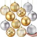 Syhood 9 Pcs 4 Inch Large Valentine Ball Ornament Christmas Tree Decoration Plastic Ornament Set Hanging Xmas Tree Ball for Xmas Holiday Wedding Party(Gold,Silver)
