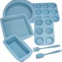 Aschef Economical 7in1 Oil-limit Nonstick Silicone Baking Ring Cake Pan Cookie Sheet Molds Tray, Heat Resistant Bakeware Tools for Muffin Loaf Bread Pizza Cupcake