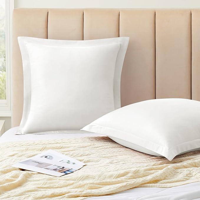 KKJIAF Ivory White Euro Pillow Covers Set of 2, Soft & Cozy Cotton Euro Sham Pillow Covers, 26" x 26" Wrinkle Resistant Envelope Pillowcase for Sofa Bed Living Room