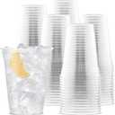 [100 Count 16 oz.] Plastic Cups - 16oz PET Plastic Cups - Crystal Clear Cups Disposable Party Cups - Disposable Travel ToGo Cups for Water, Beer, Booze, Smoothie Ice Coffee - Large Cold Drink Cups