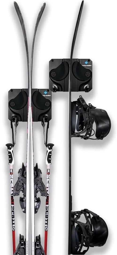 Gravity Grabber Wall Mount For Skis And Snowboards, Fits All Types, Protects Rocker And Tips, 4 Pack, Black