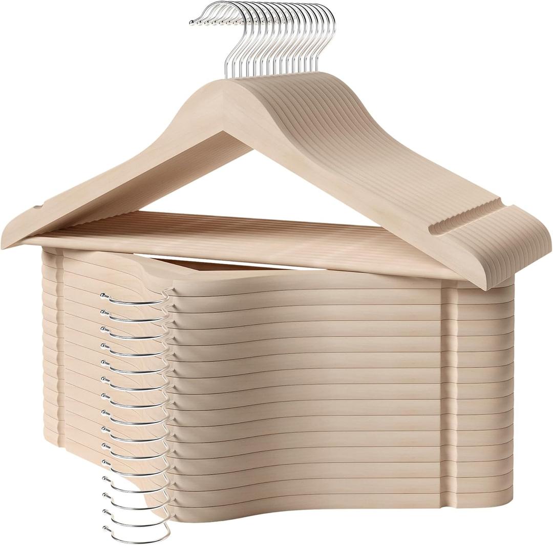 StorageWorks Clothes Hanger 30 Pack, Wooden Coat Hangers for Shirts, Jackets, Pants, Suits, Sweaters, Lotus Wood (Natural Beige)