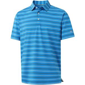 M MAELREG Boys Polo Shirt Short Sleeve Performance Moisture Wicking Dry fit Casual Striped Golf Shirts for Boys (6 Years, Classic Blue Stripe)