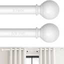 2 Pack White Curtain Rods 36 to 88 Inches, 5/8 inch Iron, Painted Finish, Wall Mounted, Size: 36''-88''