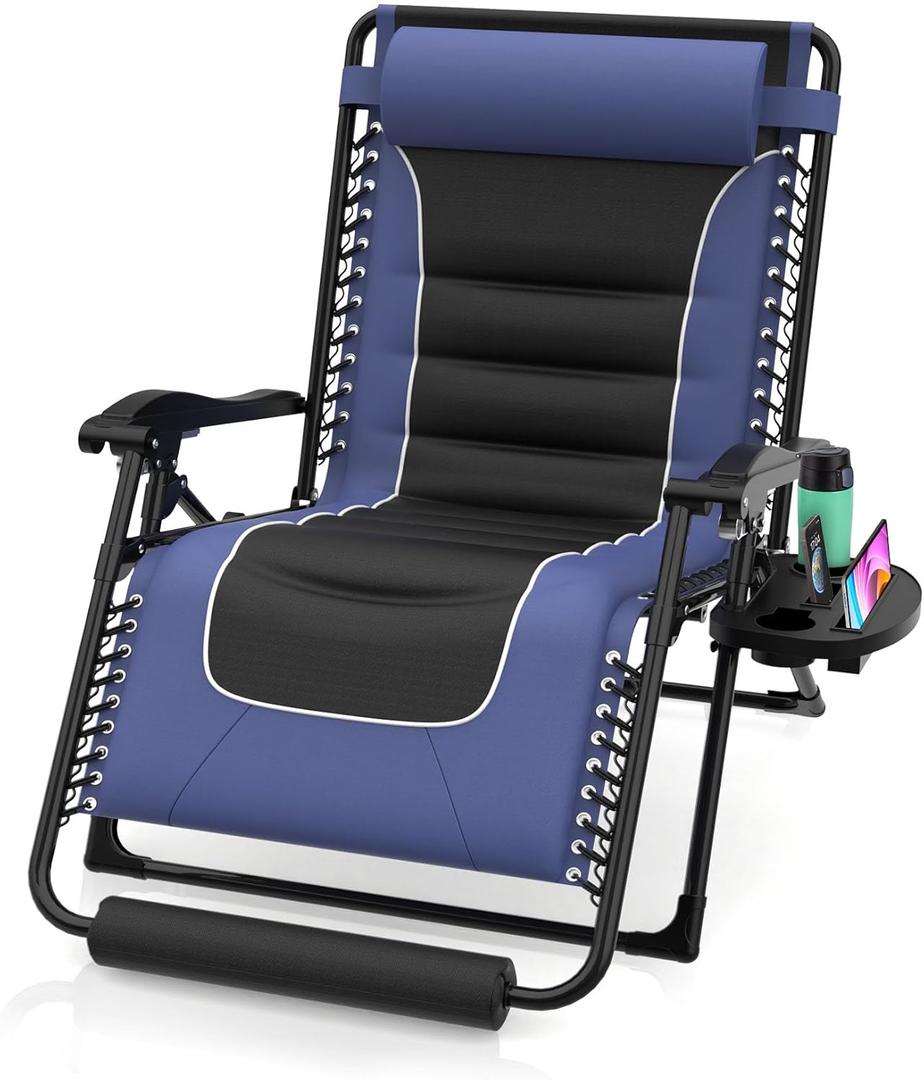 Suteck Zero Gravity Chair, 29" Lounge Chair w/Removable Cushion & Headrest, Reclining Camping Chair w/Upgraded Lock, Large Cup Holder and Footrest, Reclining Patio Chairs Recliner for Indoor Outdoor (29inch, Blue&black-xl)