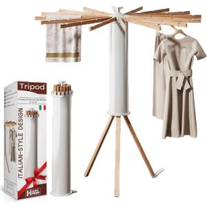 Collapsible Tripod Drying Rack  Foldable Laundry Stand, Indoor & Outdoor Holder for Clothing - Space Saving Hanger with 16 Poles and 315 inches Capacity, Octopus Style Clothes Pasta Bamboo Rack