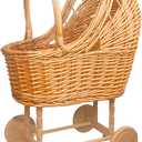 Handwoven Wicker Carriage Flower Basket, Rattan Stroller Shaped Planter for Shower Centerpiece, Vintage Wedding Floral Decor, Photography Props, Rustic Home Dcor