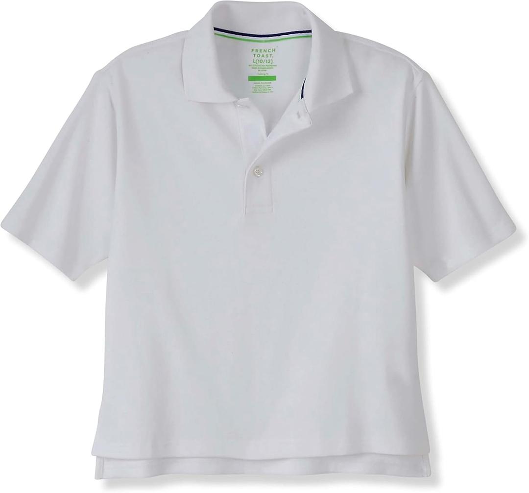 French Toast Adaptive Short Sleeve Seated Interlock Polo (6-7, White)