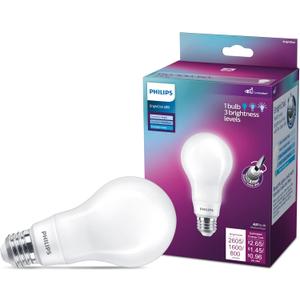 PHILIPS LED 150-100-60W A21 1-Pack BrightDial Daylight (5000K) 2605-1600-800 Lumen (22-12-8W = 150-100-60W) Frosted Flicker-Free Light Bulb