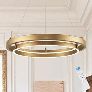 LED 2 Ring Brass Gold Chandelier Dimmable Up Down Light Chandelier Modern Round Chandeliers Light Circular Chandeliers for Foyer Dining Room Entry Bedroom Office Living Room