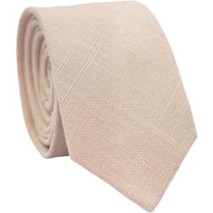 BELLUNO Men's Skinny Ties, Cotton Linen Blend 2.5 inch Solid Neckties (84 Warm Beige)