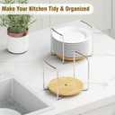 Plate Organizer for Kitchen Counter Bamboo Dish Racks for Cabinet Plate Holder for Kitchen Drawer Storage 2 Pack Adjustable for 6.75" to 12.5" Stainless Steel 304 Portable
