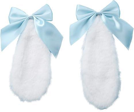 1 Pair Blue Girls Bunny Plush Lop Ears Hair Clip Rabbit Furry Ears Ribbon Bow-knot Hair Clamp Hairpin Cosplay Headwear Easy to Wear Ornaments, Hair Accessories
