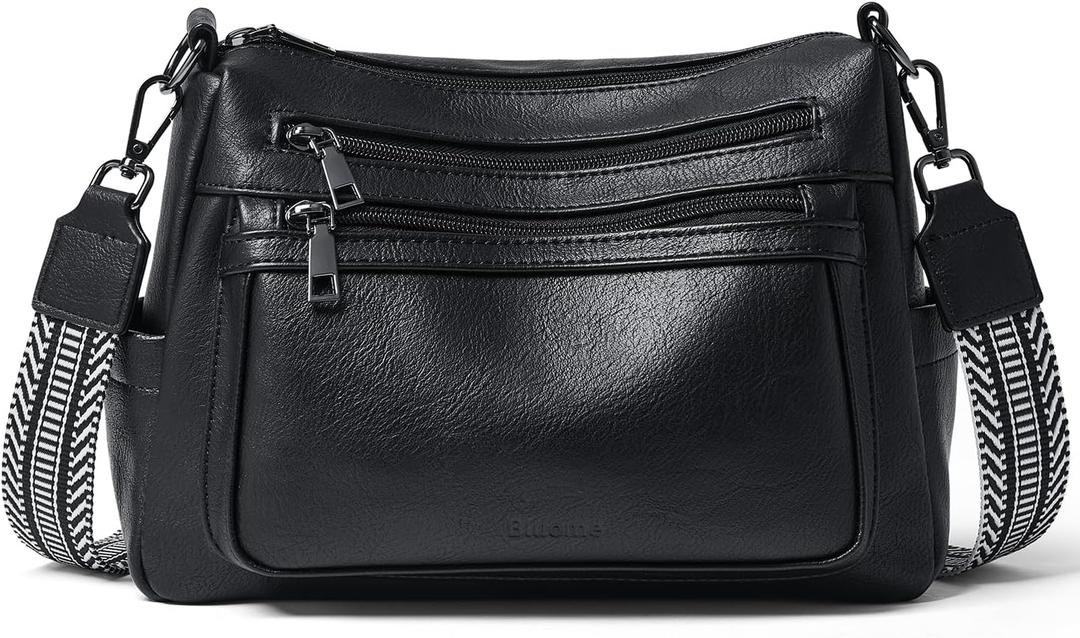 Bluome Crossbody Purses for Women, Vegan Leather Shoulder Bag Handbags Medium Hobo Bag with Guitar Strap (08-black)