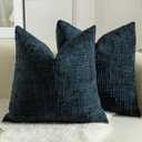 MANDIOO Pack of 2 Soft Chenille Textured Throw Pillow Covers Square Accent Solid Decorative Cushion Cover Cozy Farmhouse Pillow Case for Couch Sofa Bed Living Room 18x18 Inch Dark Blue