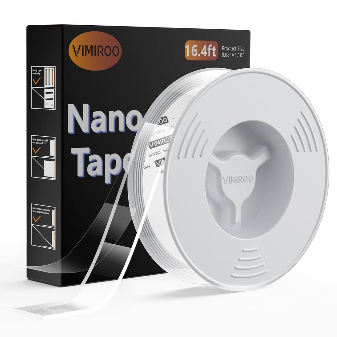 vimiroo Double Sided Tape Heavy Duty, 16.4FT Nano Tape Extra Large Clear Mounting Tape, Removable Traceless Two Sided Adhesive Tape, Strong Grip Picture Hanging Strips Adhesive Poster Carpet Tape