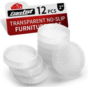 Ezprotekt Non Slip Furniture Pads, 12 Pcs 2" Anti Slip Rubber Caster Cups, Anti Skid Furniture Coasters for Hardwood Floors, No Slide Furniture Gripper, Furniture Stoppers to Prevent Sliding (Clear)