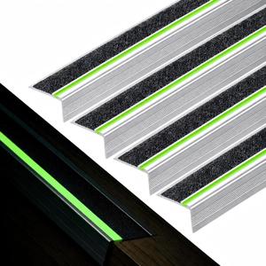 Zonon 4 Pack 36 in Aluminum L Shaped Stair Nosing with Green Glow Strip Aluminum Stair Nosing Protector Non Slip Treads Staircase Edging Staircase Trim for Indoor Outdoor Staircases