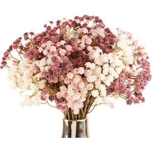 N&T NIETING Baby Breath Flowers Fall Flowers,10Pcs Fake Gypsophila Plants Artificial Baby Breath Flowers for Wedding Bouquets Party Home Garden Decoration Pink (Fall Pink)