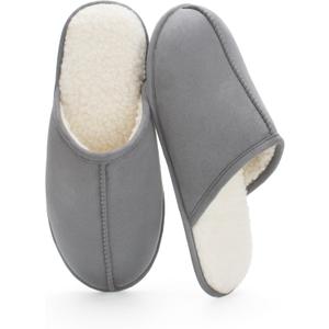 Men's Scuff Slippers with Memory Foam, Faux Suede Open Back House Slip-ons, Non-slip Indoor/Outdoor Soles, Unique Gifts, Sizes 8-15 (12-13, Grey)