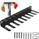 Wall Mount Baseball Bat Rack, Hold 16 Bats, Home Gym Sports Equipment Organizer Hanger, Olympic Barbells Holder, Heavy Duty Hooks for Hangs Bats, Gloves, Hats, Bags, Balls, Row Handles or Tools, Black