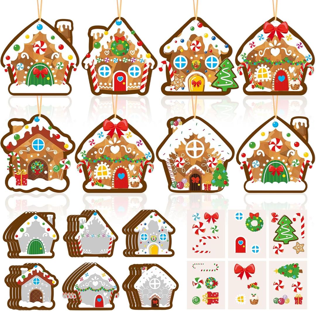 2 x Motipuns 24 Pcs Christmas Crafts Bulk Christmas Gingerbread House Suncatchers DIY Kit Paper Holiday Activities for Xmas Winter Holiday Party Favor Supplies Window Stained Glass Effect Art Ornaments