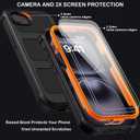 for iPhone 16e Case with Belt Clip Holster,iPhone 17e Case w/Screen Protector X2,Heavy Duty Shockproof Drop Protection Military Grade 2-Layers Rugged Durable Phone Cover for Apple 16e 17e(Black Orange