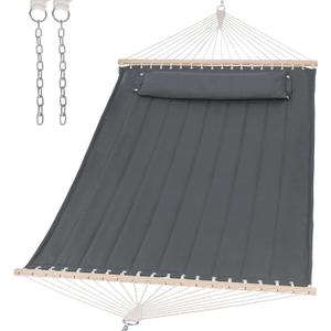 SUNCREAT Portable Tree Hammock with Hardwood Spreader Bar, Extra Large Soft Pillow, Heavy Duty 2 Person Hammock for Indoor, Outdoor, Gray