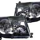 Halogen Headlight Assemblies Compatible with1998-2005 Toyota LandCruiser FJ100 LC100 105 series Black Headlights Left+Right Side Headlamp 81059-60042 81019-60042 Without bulbs