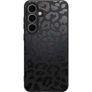 Cute Phone Case for Samsung Galaxy S24 FE, Leopard Girly Aesthetic Animals Art Pattern, Matte Finish Soft TPU Anti Fingerprint Shockproof Cases Cover for Girls Women, Black