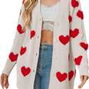 Heart Sweater for Women Valentines Cardigan Valentine Day Sweaters Womens Cute Plus Size Valentine's Dress Pink, Size L