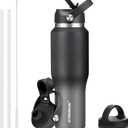 HYDROWION 32oz Water Bottle, Double Wall Vacuum Stainless Steel Insulated Water Flask with Straw Lid, Spout Lid and Flex Cap(Cold for 48 Hrs, Hot for 24 Hrs), Leakproof Travel Thermo Mug, Black&Grey