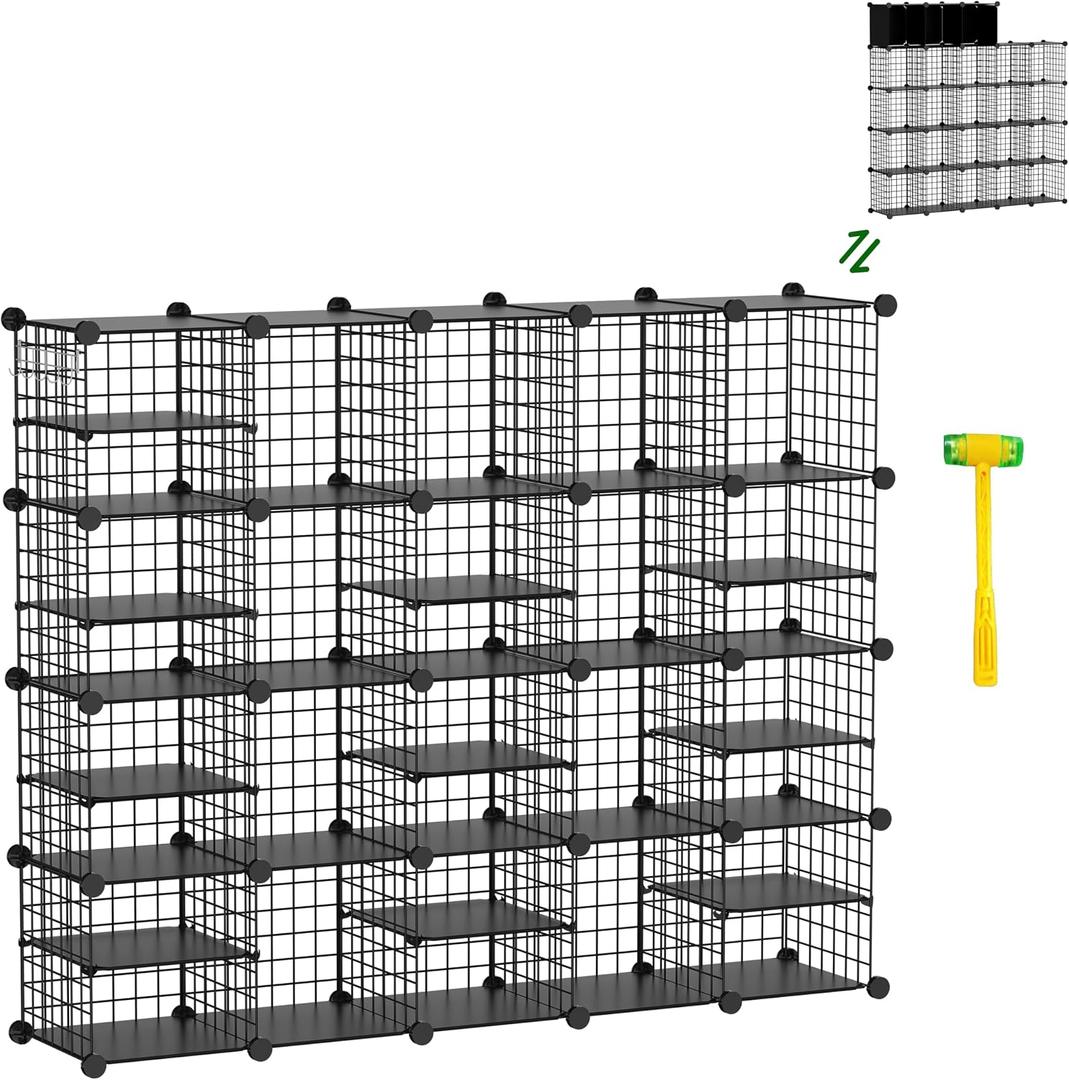 Wire Cube Storage Organizer, 20 Cubes Converted into 23 Cubes, Sturdy Metal Grids Storage Shelf Closet Shelving Units and Storage, Shelves for Bedroom LIvingroom Office