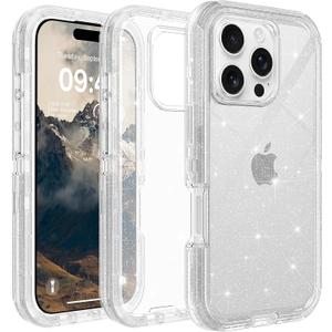 iPhone 16 Pro Max Case Clear, Anti-Drop, Transparent, Shockproof, Military Grade Drop Protection, Heavy Duty Protective Phone Case Cover for 16 Pro Max 6.7",Clear Glitter
