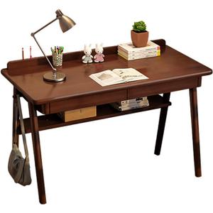 Solid Wood Writing Desk, 47" Mid-Century Modern Walnut Desk, Home Office Computer Desk with 2 Drawers and Storage Shelf, Laptop Desk, Study Table, Work Desk Station