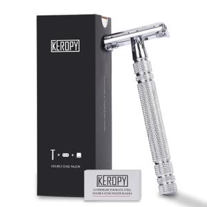 Double Edge Safety Razor with 10 Disposable Blades - Reusable Stainless Steel Shaver for Face, Leg, Body - Washable Portable Travel Size - Prevents Skin Irritation & Ingrown Hair (1-Bright Chrome)
