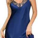 Litherday Women's Satin Nightgown Silk Slip Sleepwear Sexy V Neck Negligee Lingerie Short Nightwear M