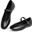 Mary Jane Shoes Women FlatsSquare Toe Black Flats - Ballet Flats for Women - Comfortable Ankle Strap Flats, 8
