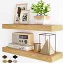 Fun Memories Floating Shelves for Wall, 24Inch Floating Shelves Set of 2, Hanging Shelf with Invisible Brackets, Wood Shelves for Living Room, Bedroom, Kitchen, Oak