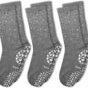 3 Pairs Cute Pilates Grip Socks for Women Bling Glitter Rhinestone Crew Non Slip Grip Socks for Yoga, Barre,Barefoot (A01-1 3 Pairs Gray(round Rhinestones))
