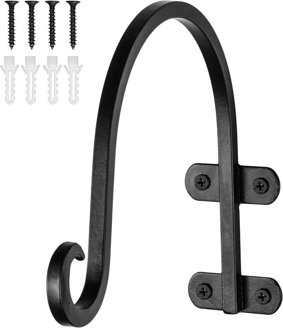Monarch Abode Hanging Basket Hooks, Heavy Duty Metal Plant Hangers Outdoor or Indoor for Flower Basket, Wall Fence Hooks for Bird Feeder Bracket, 8-inch Black Plant Wall Hanger