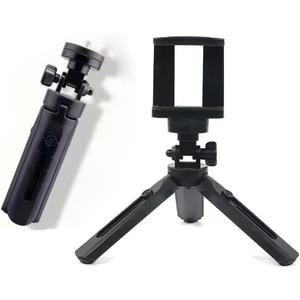 2 Pack Mini Phone Tripod Extendable Mini Camera Tripod with Phone Clip 1/4 Inch Screw Portable Selfie Stick Folding Cell Phone Stand Desk Smartphone Holder for iPhone Fill Video Selfie Light