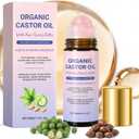 Organic Castor Oil Rose Quartz Roller Ball, 100% Pure, Cold-Pressed, Unrefined & Hexane-Free, Moisturizing Facial Oil for Face & Under Eyes, Cooling Facial Massage Roller for Puffiness & Dry Skin