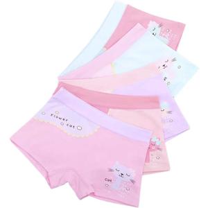 Girls Cotton Underwear Soft Boy Shorts Kids Boxer Briefs Panties(Pack of 5) (6-8 Years, Flowercat)