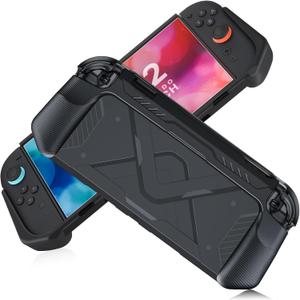 Switch 2 Grip Case for Nintendo Switch 2, Soft TPU Grip Shell with Ergonomic Design, Shockproof Anti-Scratch Cover Compatible with Switch 2 Console Accessories, Precise Cutouts Case, Black (One-Piece Black)