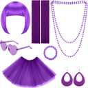 Colorful Short Bob Wigs Set with Party Neon Wig Tutu Skirt Leg Sleeve 80s Accessories for Bachelorette Party Costume